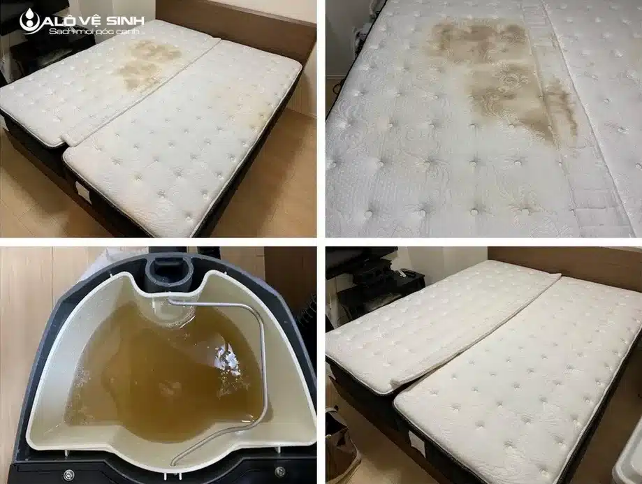 Giặt Nệm Tại Nhà - 30 Phút Có Mặt & Giá Tốt TPHCM Hình ảnh chất lượng trước và sau khi giặt nệm tại nhà.