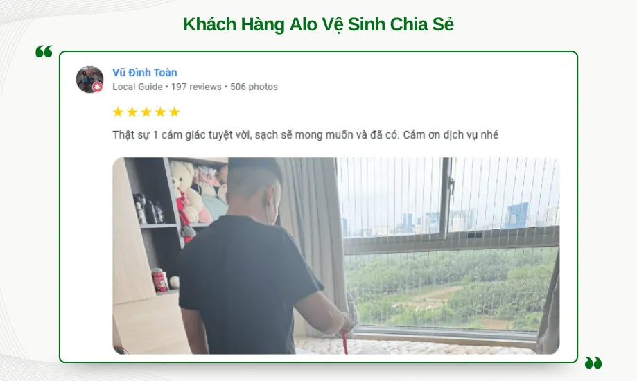 Đánh giá 5 sao về trải nghiệm giặt nệm sạch sẽ như mong muốn