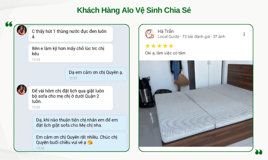 Đánh giá tốt khi vệ sinh nệm thấy rõ nước bẩn đen được hút ra